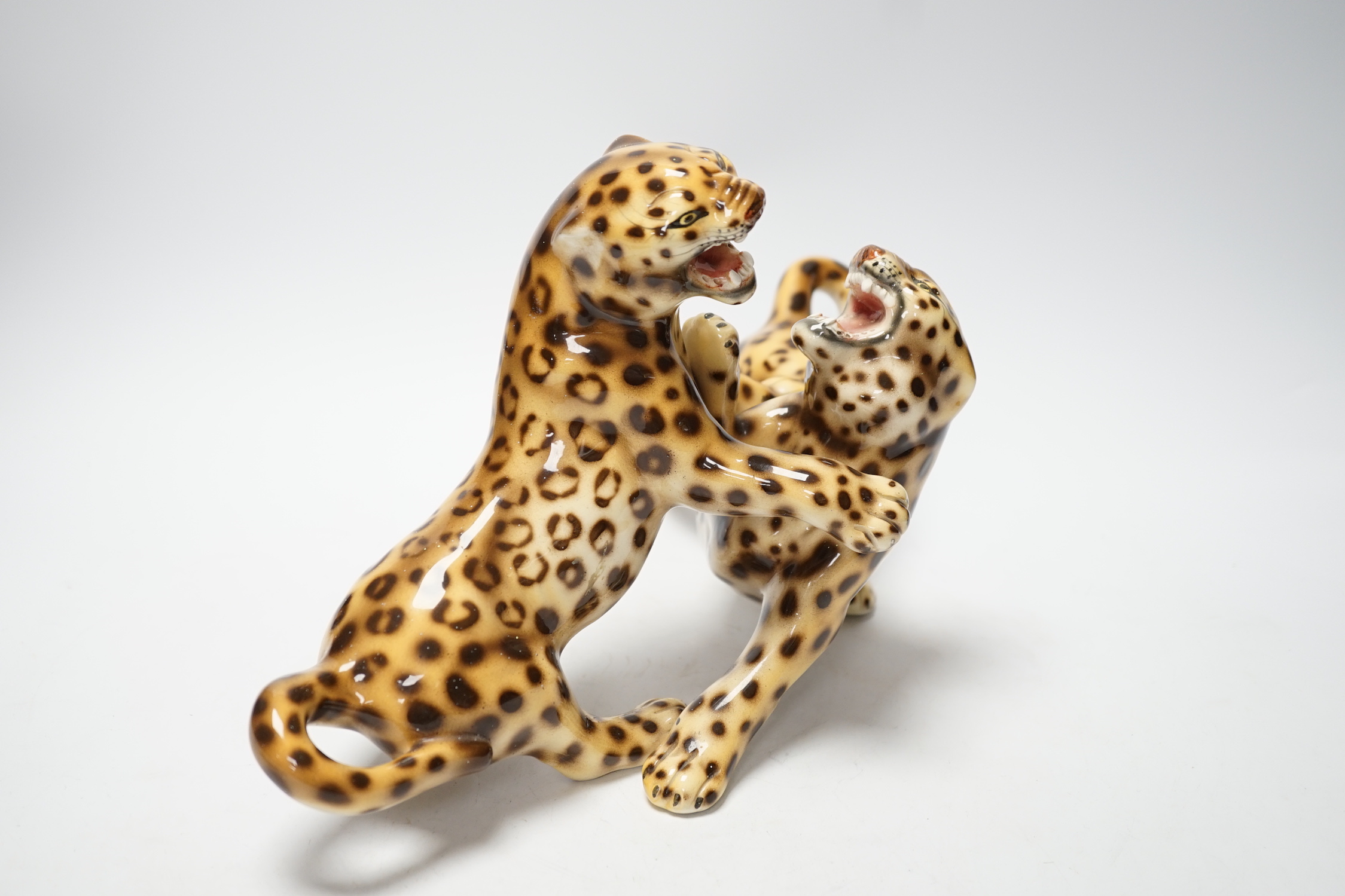 An Italian porcelain ‘leopard’ figure group by Favaro Checchetto, 34cm